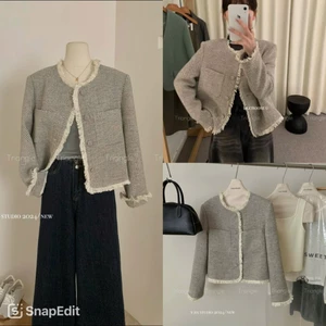 Triangle - French Tweed Jacket (Cân nhắc kỹ, return is not welcomed) Áo khoác dạ tweed Hàn Quốc phong cách Pháp