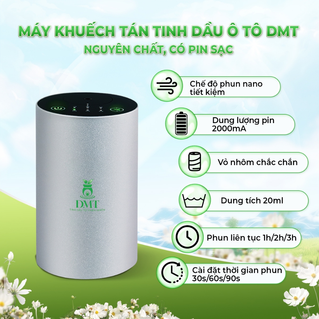 Máy xông tinh dầu ô tô nguyên chất không dùng nước DMT - Máy khuếch tán tinh dầu oto, dùng pin