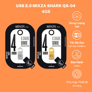 USB 2.0 MIXZA Shark QS-04 4GB/8GB/16GB/32GB/64GB – BH Vỏ Kim Loại, Chống Nước, Tốc Ổn Định