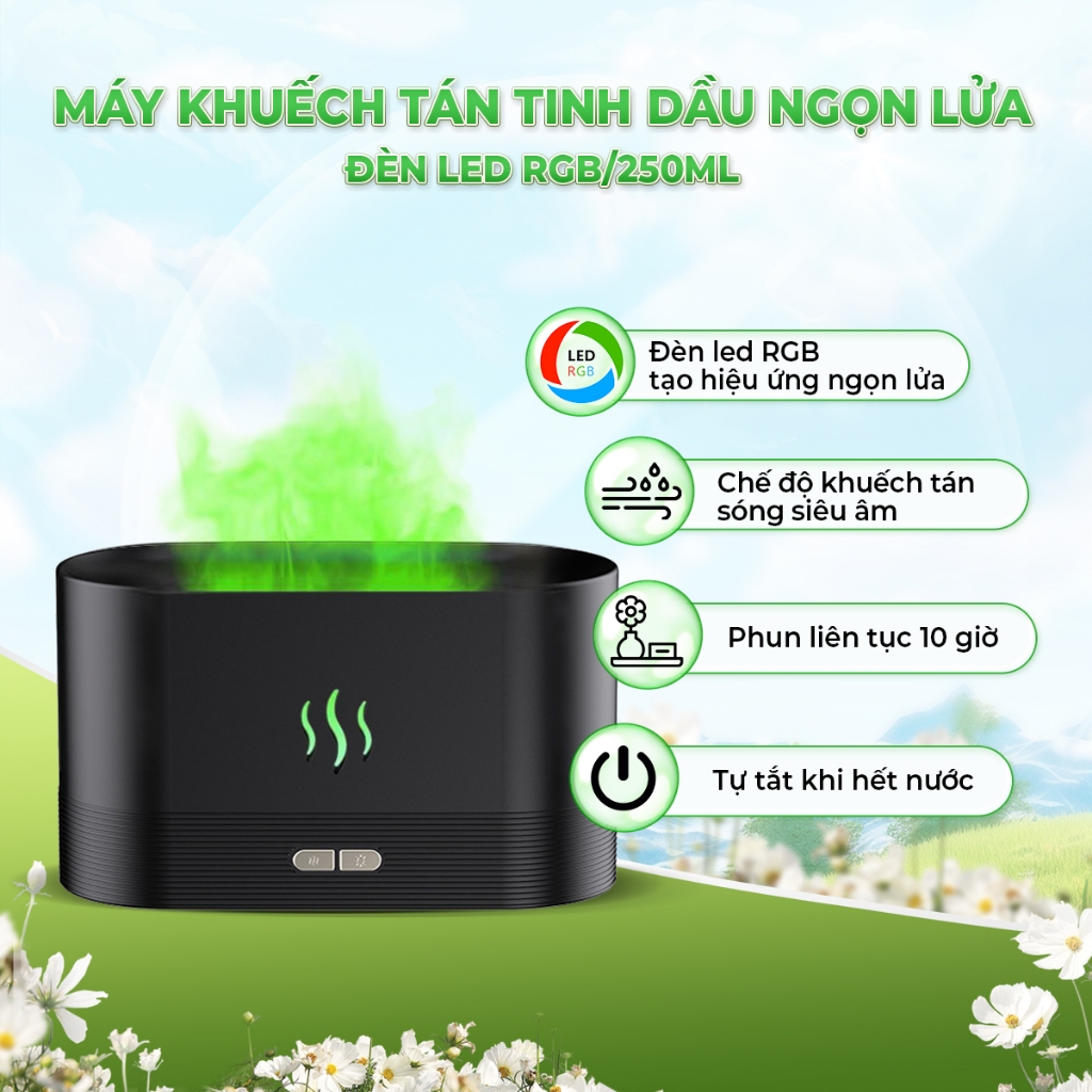 Máy xông tinh dầu phòng khách ngọn lửa DMT, máy khuếch tán tinh dầu, xông tinh dầu thơm phòng 150ml
