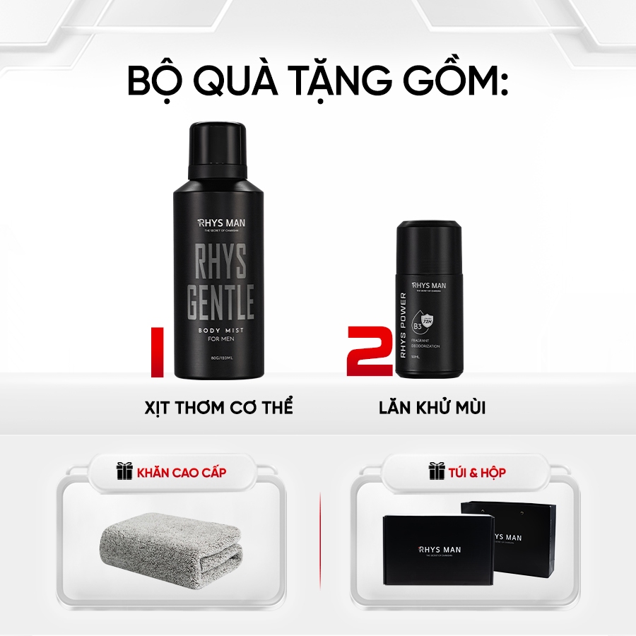 Ảnh Combo Lăn khử mùi nam 50ml & Body mist nam 120ml RHYS MAN 1