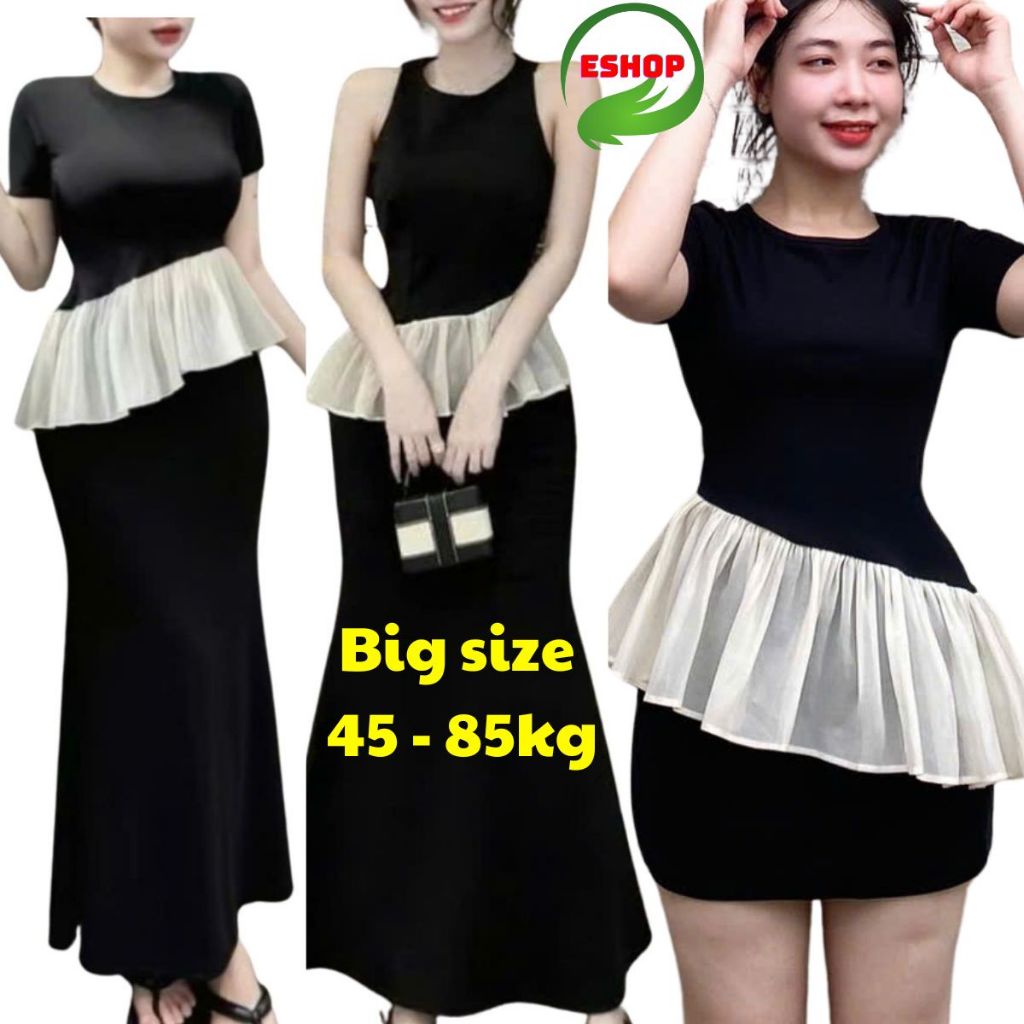 Chân Váy Đuôi Cá Dáng Dài Bigsize Áo Thun Phối Tơ Voan Xéo ESHOP Set Áo Ba Lỗ Phối Bèo Mix Váy M266