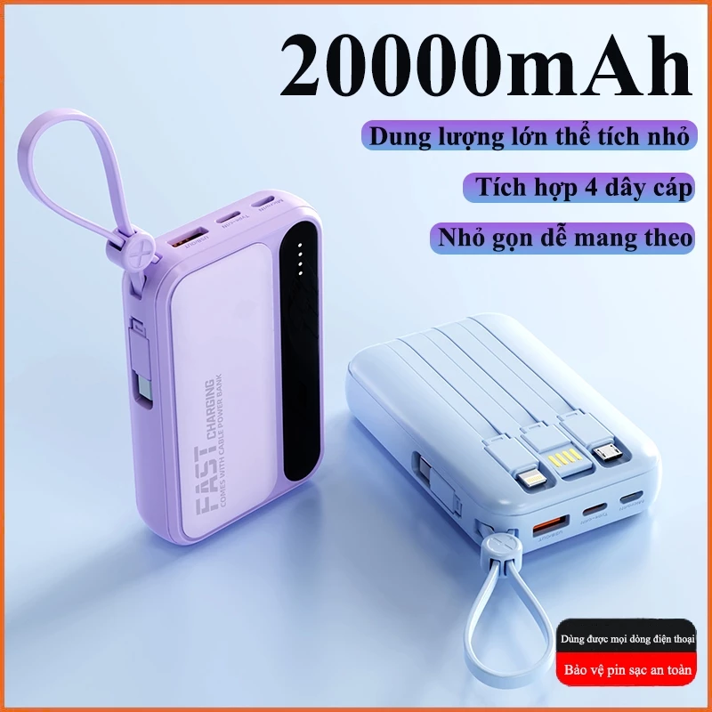 Review sạc dự phòng 20000mAh R08 tích hợp 4 cáp sạc nhanh
