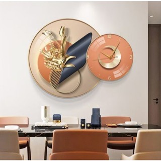 Đồng hồ treo tường kim trôi Decor phòng xinh, combo 2 bức tranh tròn và đồng hồ chạy em ru.Phong Cách Hiện Đại
