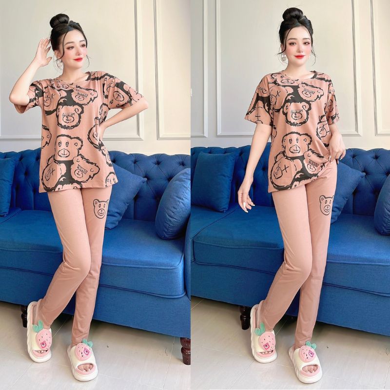 Đồ bộ nữ đồ bộ mặc nhà đẹp bigsize dễ thương Sét đồ bộ ngủ nữ thể thao thun cotton quần dài thoáng mát ESHOP - DB12