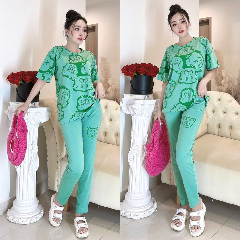Đồ bộ nữ đồ bộ mặc nhà đẹp bigsize dễ thương Sét đồ bộ ngủ nữ thể thao thun cotton quần dài thoáng mát ESHOP - DB12