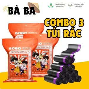 Túi rác có dây rút BOBO COMBO 3 BỊCH bọc đựng rác có quai treo tường chịu lực chịu nhiệt không bẩn tay tự phân hủy