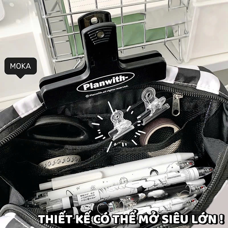 Túi Đựng Bút Vải Caro Moka Hộp Đựng Bút Thời Trang Họa Tiết Đen Trắng Có Thể Đựng Được Nhiều Bút