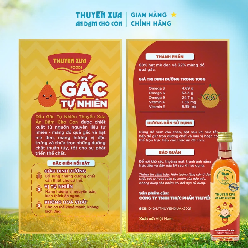 COMBO 3 chai Dầu Gấc-Mè-Óc Chó 65ml Thuyền Xưa Ăn Dặm cho bé