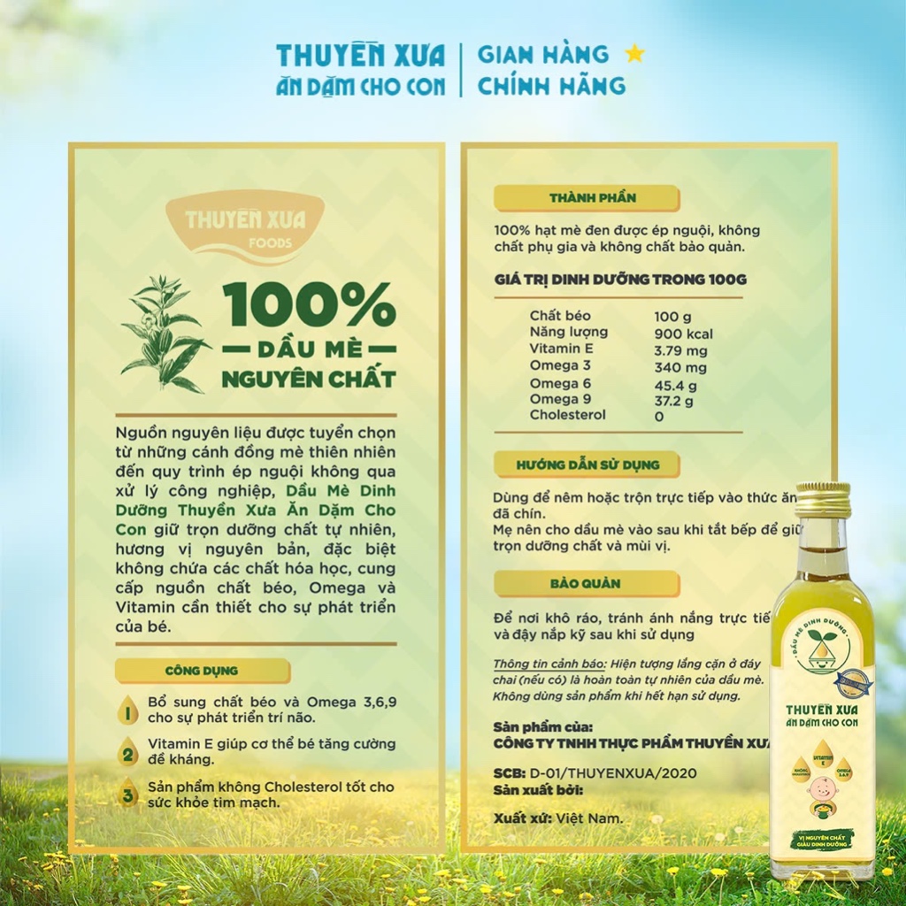 COMBO 3 chai Dầu Gấc-Mè-Óc Chó 65ml Thuyền Xưa Ăn Dặm cho bé