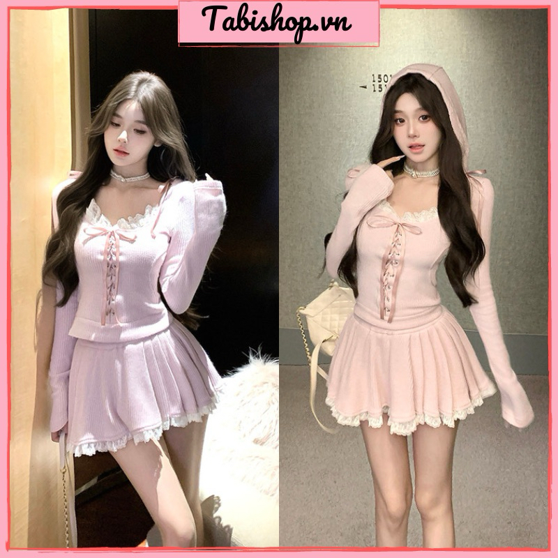 Áo tơ tay phồng dài & Quần ngắn họa tiết hoa Thekla Set & Áo Bra ren main image 1