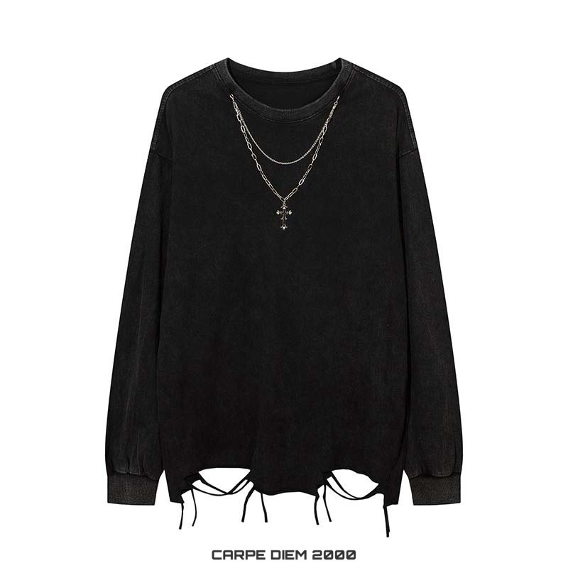 Áo thun dài tay rách tà phối dây chuyền Caelid Long Sleeve. Form rộng ...
