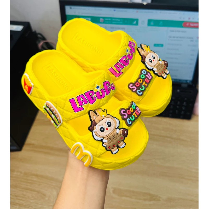 Dép bánh mì siêu nhẹ êm chân cho bé gái đế cao 4cm điệu tết đẹp hình thỏ labubu