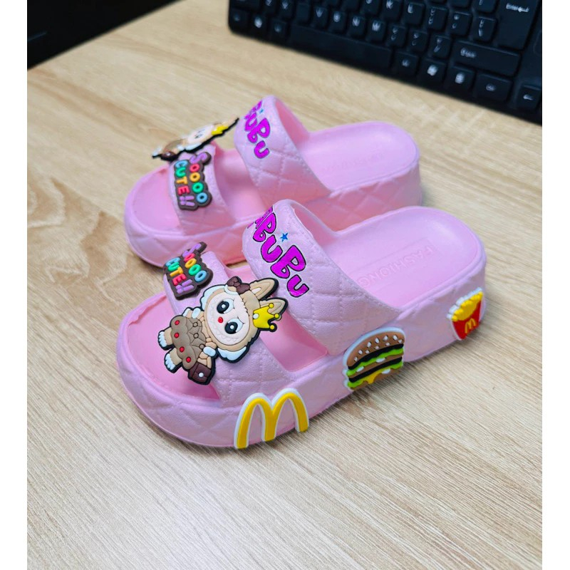 Dép bánh mì siêu nhẹ êm chân cho bé gái đế cao 4cm điệu tết đẹp hình thỏ labubu