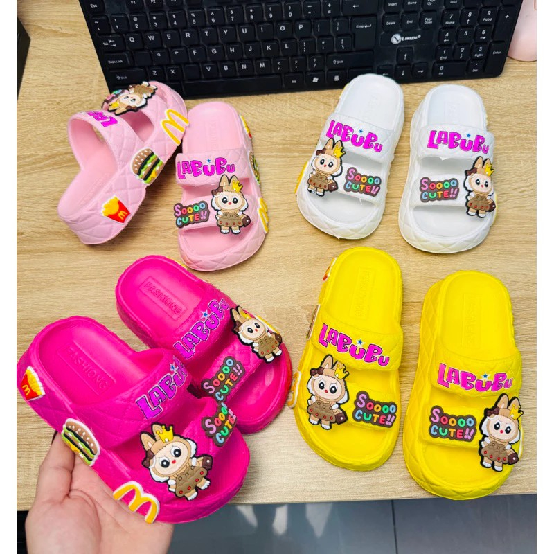 Dép bánh mì siêu nhẹ êm chân cho bé gái đế cao 4cm điệu tết đẹp hình thỏ labubu