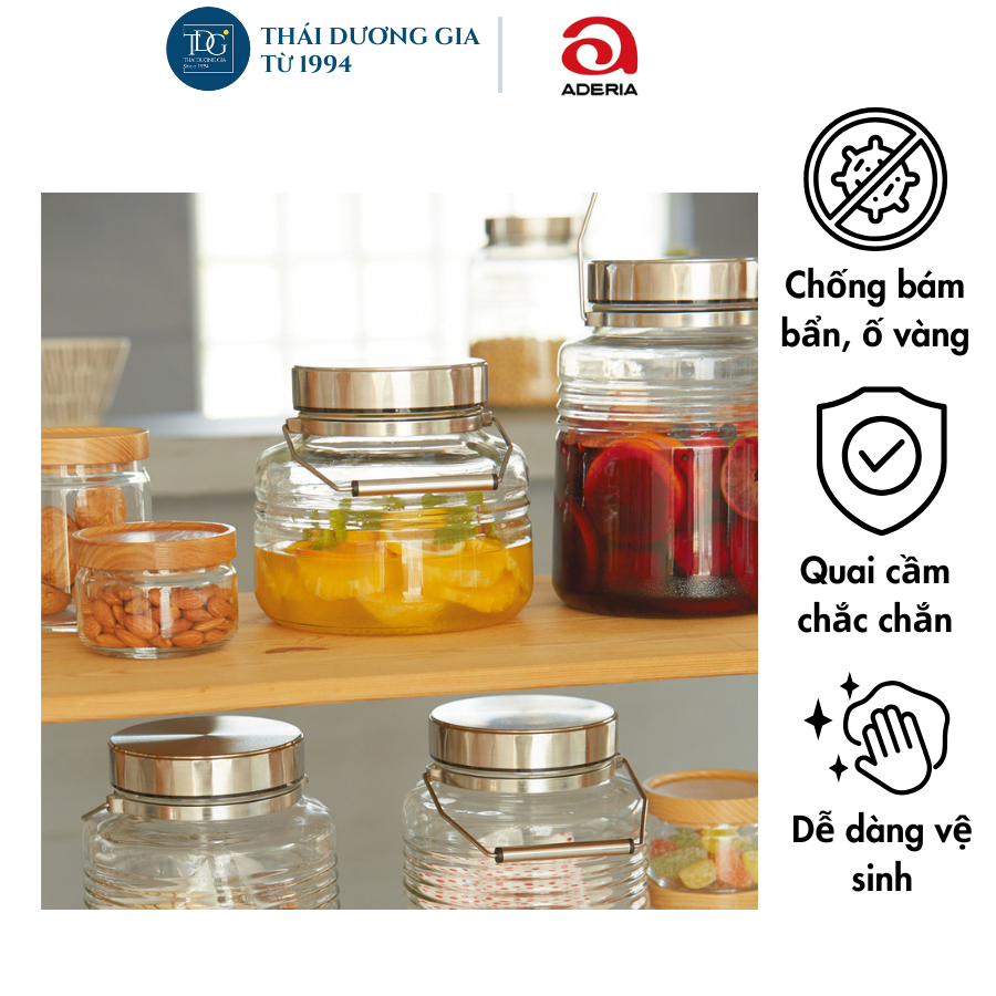 Bình ngâm rượu thủy tinh Nhật Bản nắp mạ niken có muôi múc Aderia 3 lít, 4 lít, 5 lít, 8 lít