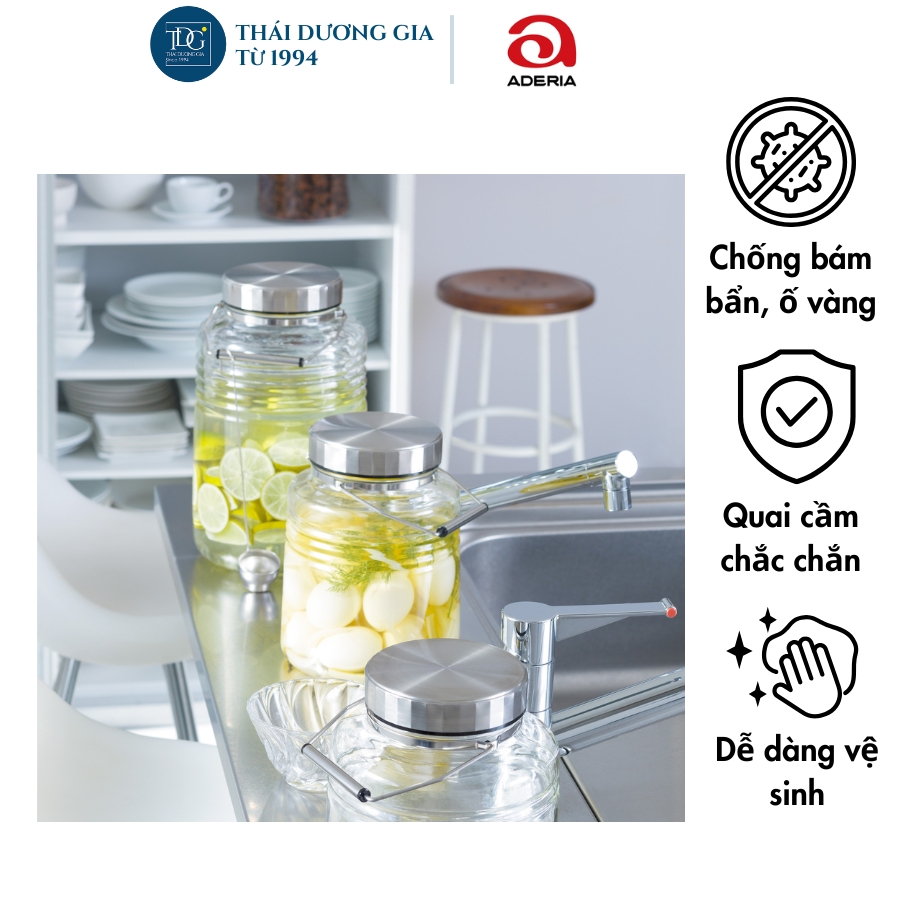 Bình ngâm rượu thủy tinh Nhật Bản nắp mạ niken có muôi múc Aderia 3 lít, 4 lít, 5 lít, 8 lít