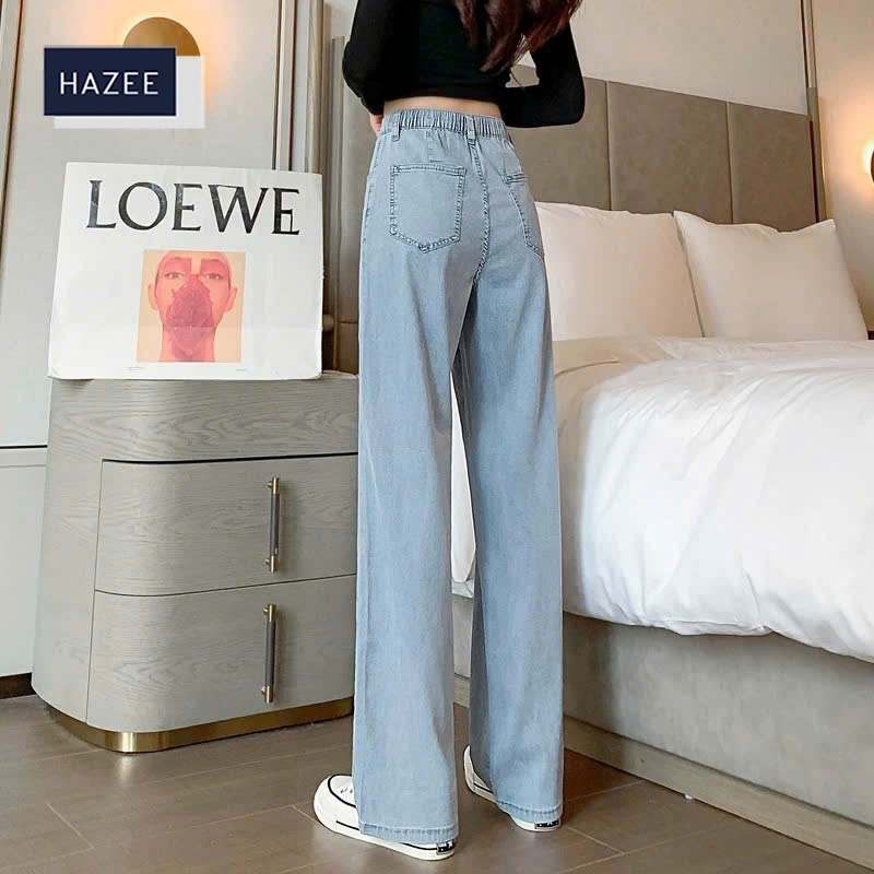 Quần jeans nữ ống suông trơn màu xanh nhạt - Jeans HAZEE