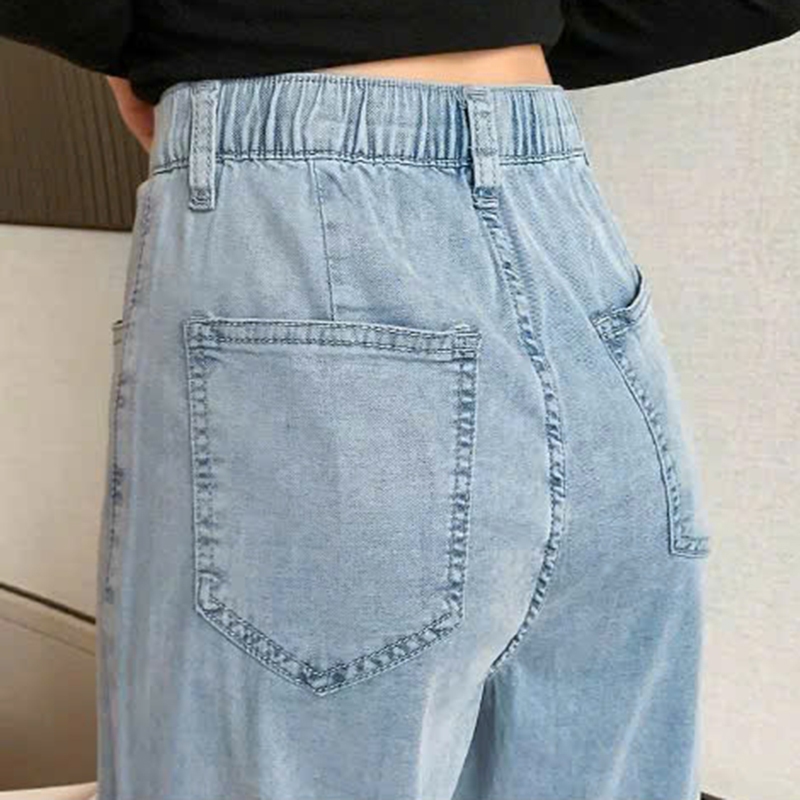 Quần jeans nữ ống suông trơn màu xanh nhạt - Jeans HAZEE