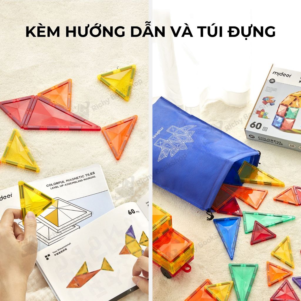 Đồ Chơi Xếp Hình Nam Châm Sắc Màu Phản Chiếu Ánh Sáng - Colorful Magnetic Tiles Mideer