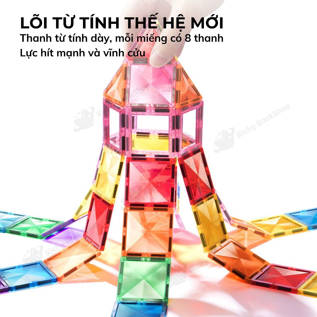 Đồ Chơi Xếp Hình Nam Châm Sắc Màu Phản Chiếu Ánh Sáng - Colorful Magnetic Tiles Mideer