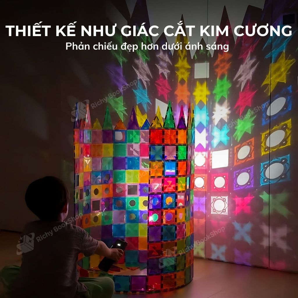 Đồ Chơi Xếp Hình Nam Châm Sắc Màu Phản Chiếu Ánh Sáng - Colorful Magnetic Tiles Mideer