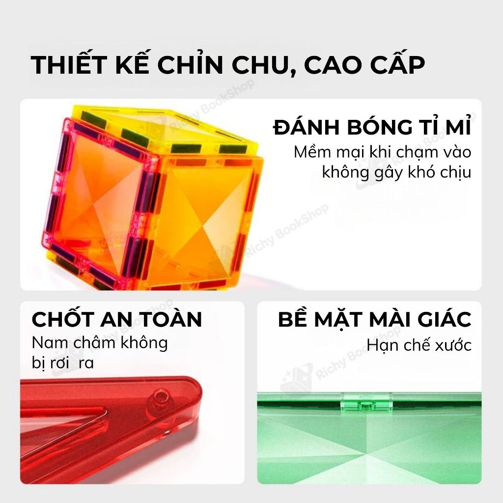 Đồ Chơi Xếp Hình Nam Châm Sắc Màu Phản Chiếu Ánh Sáng - Colorful Magnetic Tiles Mideer