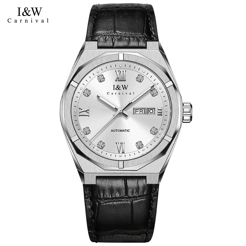 Đồng hồ nam chính hãng I&W Carnival IW751 IW751G 751 751G dây da mặt kính sapphire nguyên khối