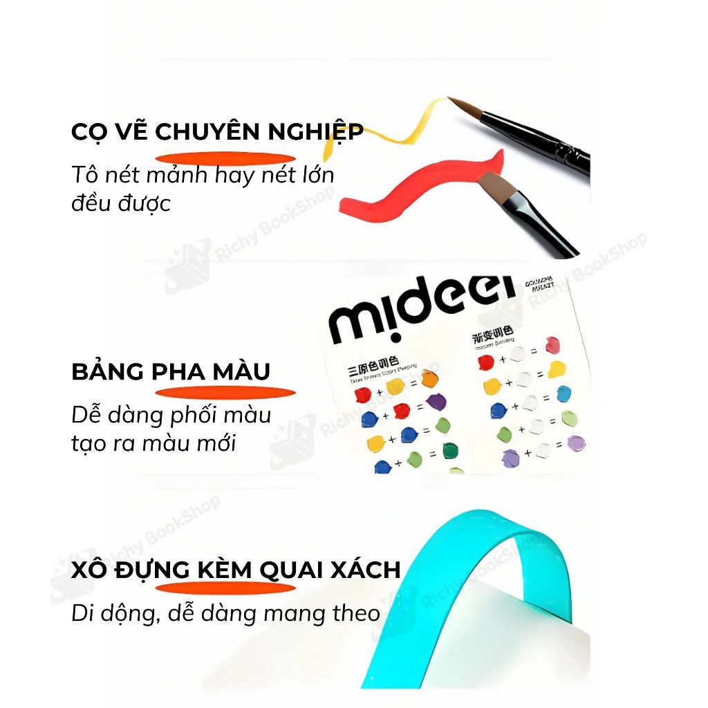 Màu Sơn Nước 16 Màu Kèm Dụng Cụ Và Hộp Đựng Gấp Gọn Mideer Portable Gouache Paint Bucket Set