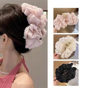 Kẹp tóc nơ nhiều lớp vải nhún kẹp tóc cỡ lớn to phong cách Hàn Quốc