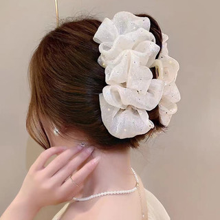 Kẹp Tóc Lưới Nơ Voan Size To Cỡ Lớn Đính Đá Kim Sa Lấp Lánh Dành Cho Nữ