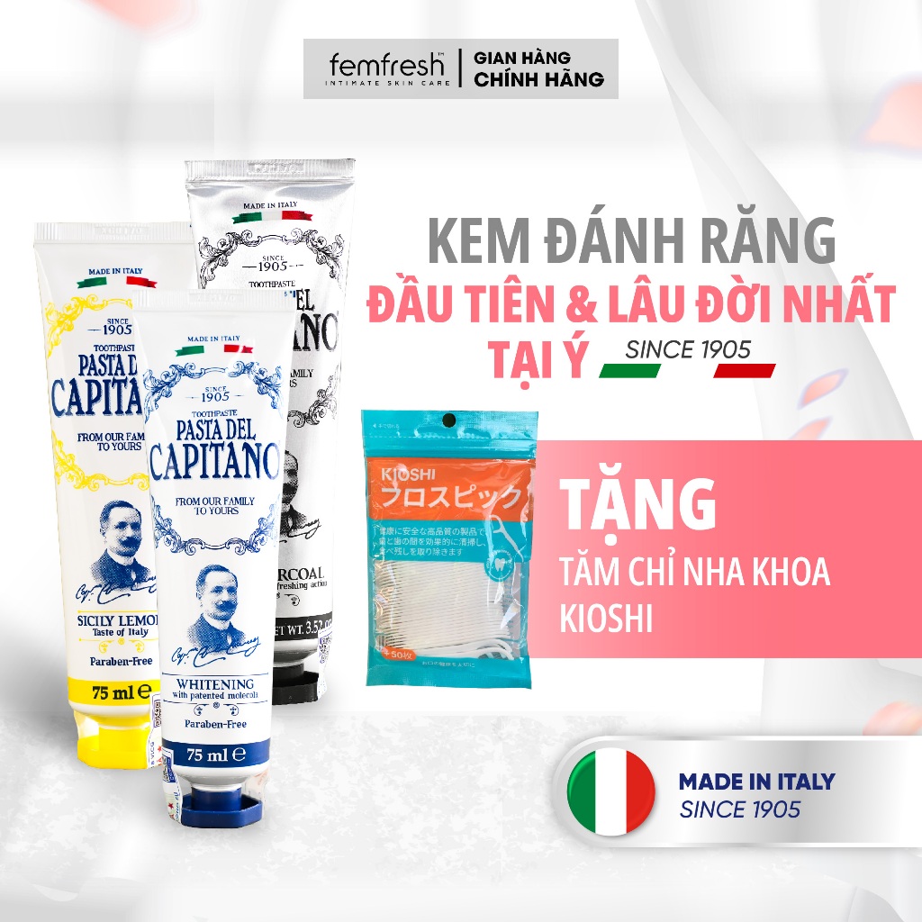 Ảnh Kem Đánh Răng Trắng Răng Ngăn Ngừa Sâu Răng Capitano Italy Hữu Cơ Chống Hôi Miệng 75ml 1