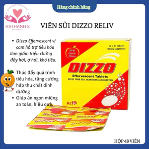 CHÍNH HÃNG: Vỉ 4 viên Sủi Làm Hỗ trợ tiêu hoá Giảm đầy hơi, khó tiêu, ợ chua DIZZO Effervescent Vị Cam-Date xa