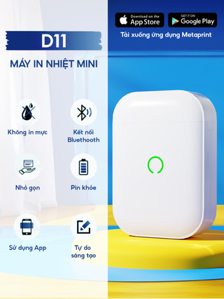 Máy in nhiệt mini cầm tay bluetooth D11 in tem, mã vạch, nhãn dán, logo ...