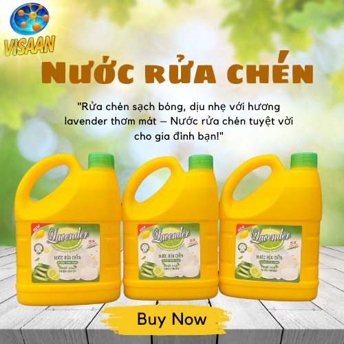 Combo 3 can nước rửa chén bát hương lavender 1500 ml chiết xuất thảo mộc thiên nhiên, an toàn cho da tay visaan