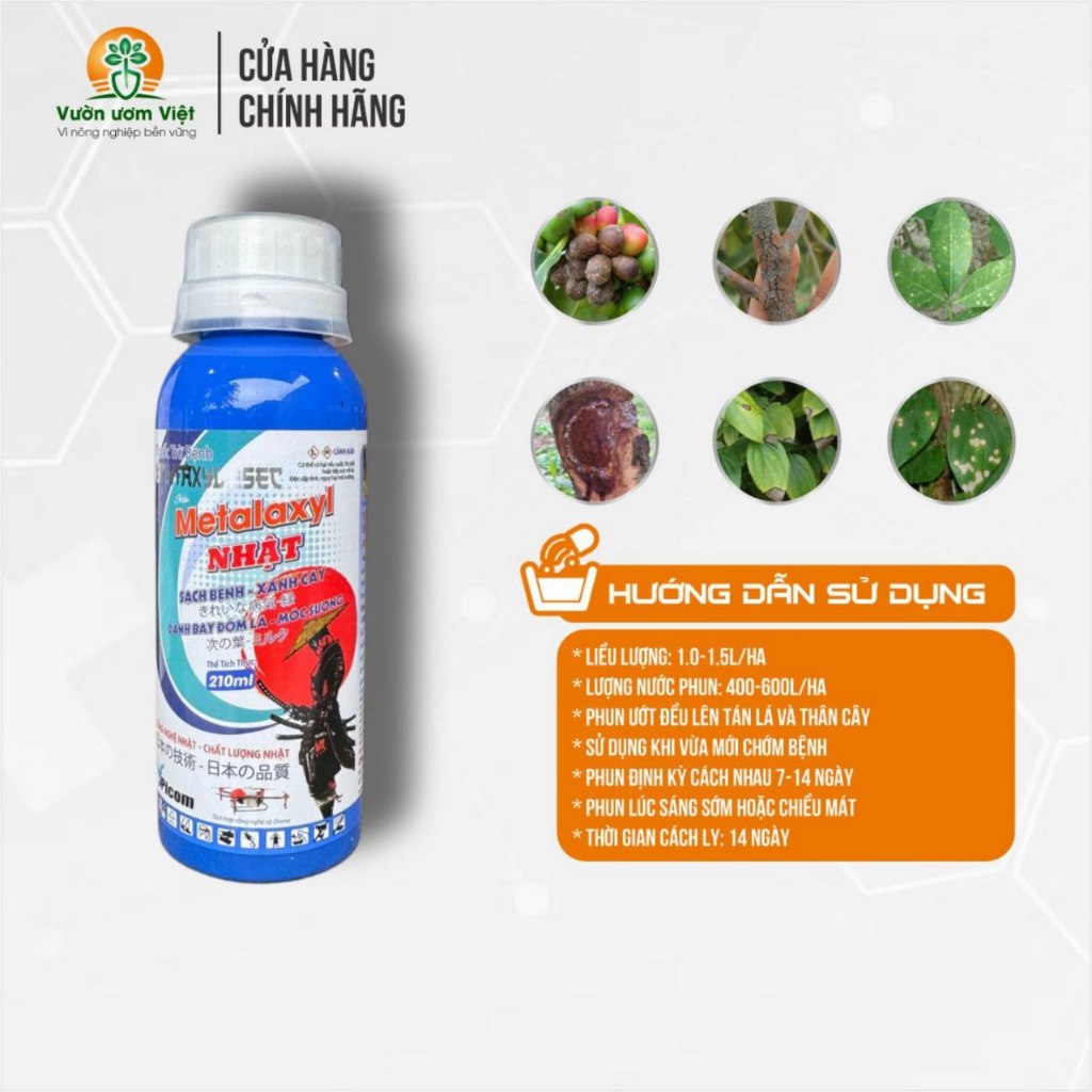 Thuốc trừ bệnh Metalaxyl Nhật 250EC trị nứt thân, xì mủ, mốc sương, đốm lá, thối rễ, ghẻ sẹo - 210ml