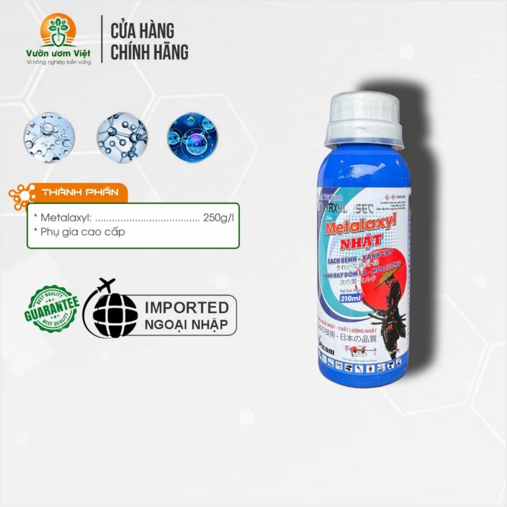 Thuốc trừ bệnh Metalaxyl Nhật 250EC trị nứt thân, xì mủ, mốc sương, đốm lá, thối rễ, ghẻ sẹo - 210ml