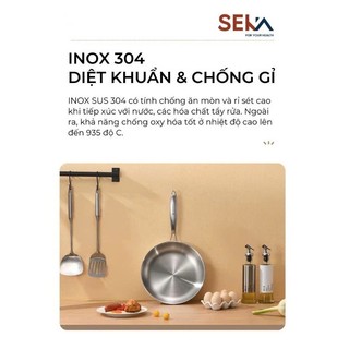 Chảo chống dính tự thân, chảo inox 304 sáng bóng, nguyên khối 304 5 lớp sâu lòng dùng cho mọi loại bếp đa - Bếp của Hà