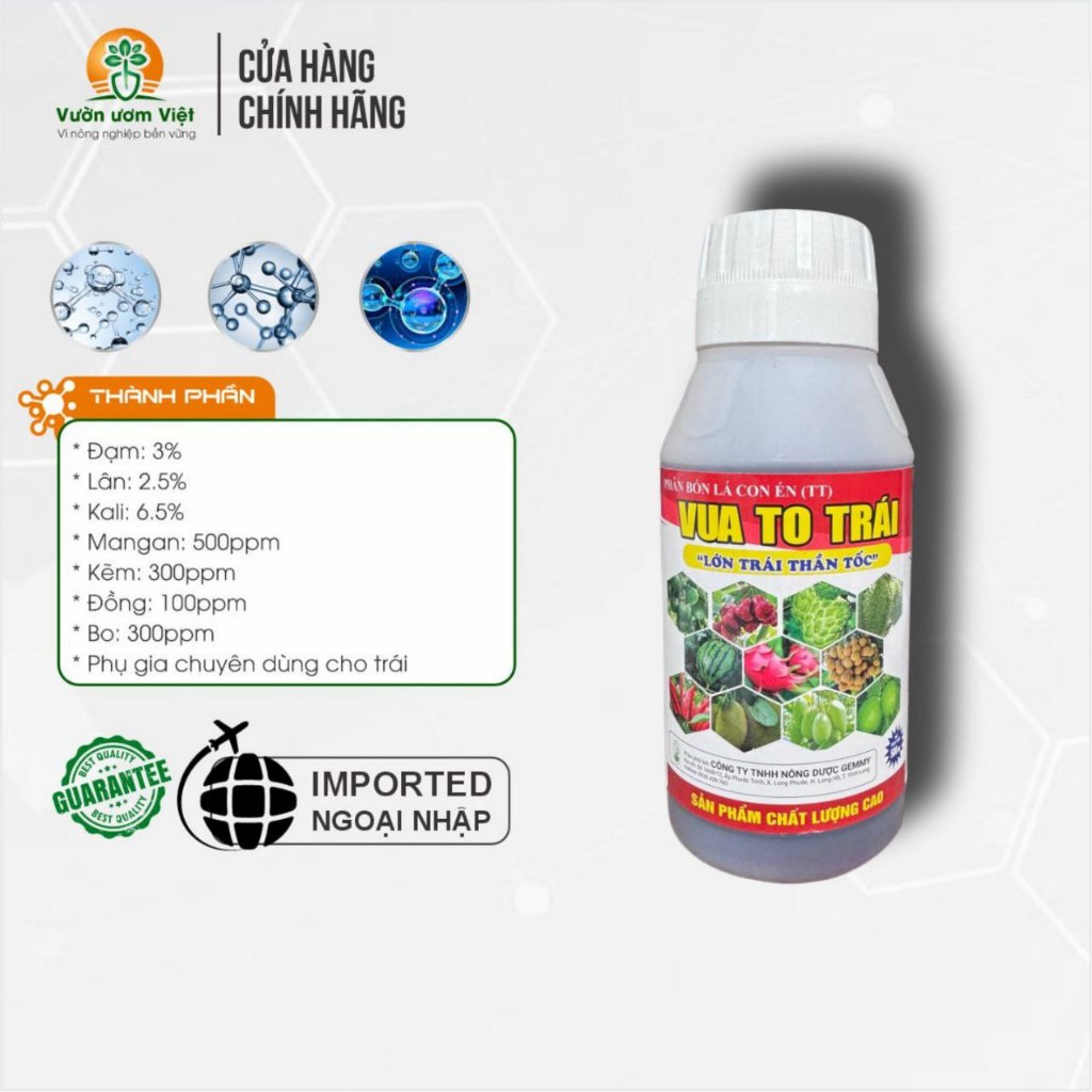 Phân bón lá VUA TO TRÁI tăng kích thước, tỉ trọng trái, lớn trái nhanh, quả ngọt, hạn chế rụng 500ml