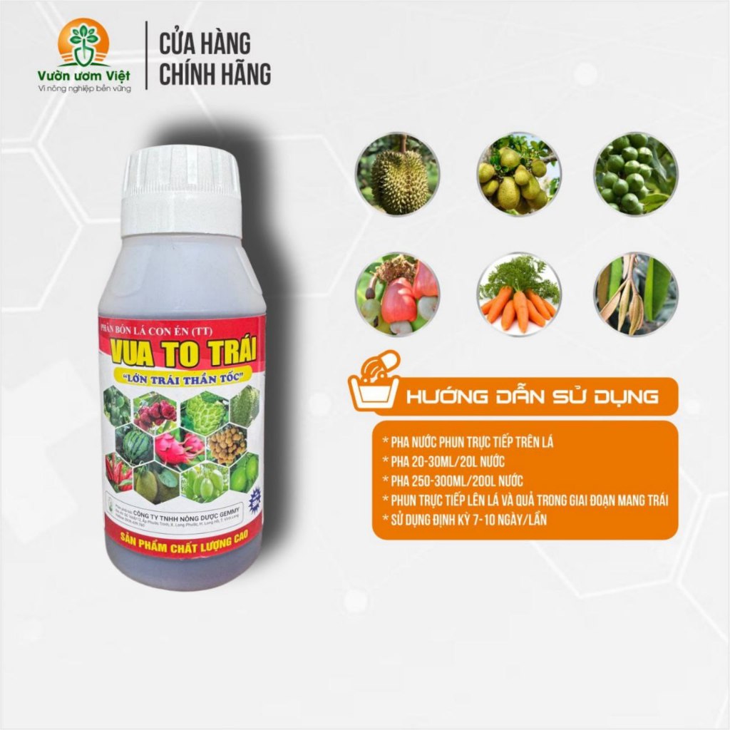 Phân bón lá VUA TO TRÁI tăng kích thước, tỉ trọng trái, lớn trái nhanh, quả ngọt, hạn chế rụng 500ml