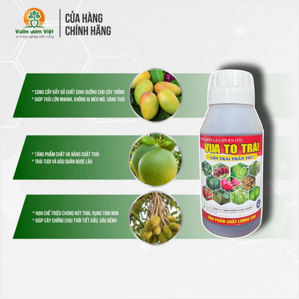 Phân bón lá VUA TO TRÁI tăng kích thước, tỉ trọng trái, lớn trái nhanh, quả ngọt, hạn chế rụng 500ml