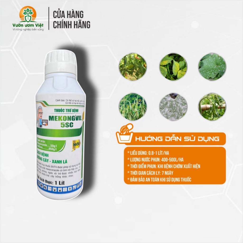 Thuốc trừ bệnh MEKONGVIL 5SC - dạng sữa trị bệnh phổ rộng, làm già đọt cây, dưỡng lá xanh - 1 Lít