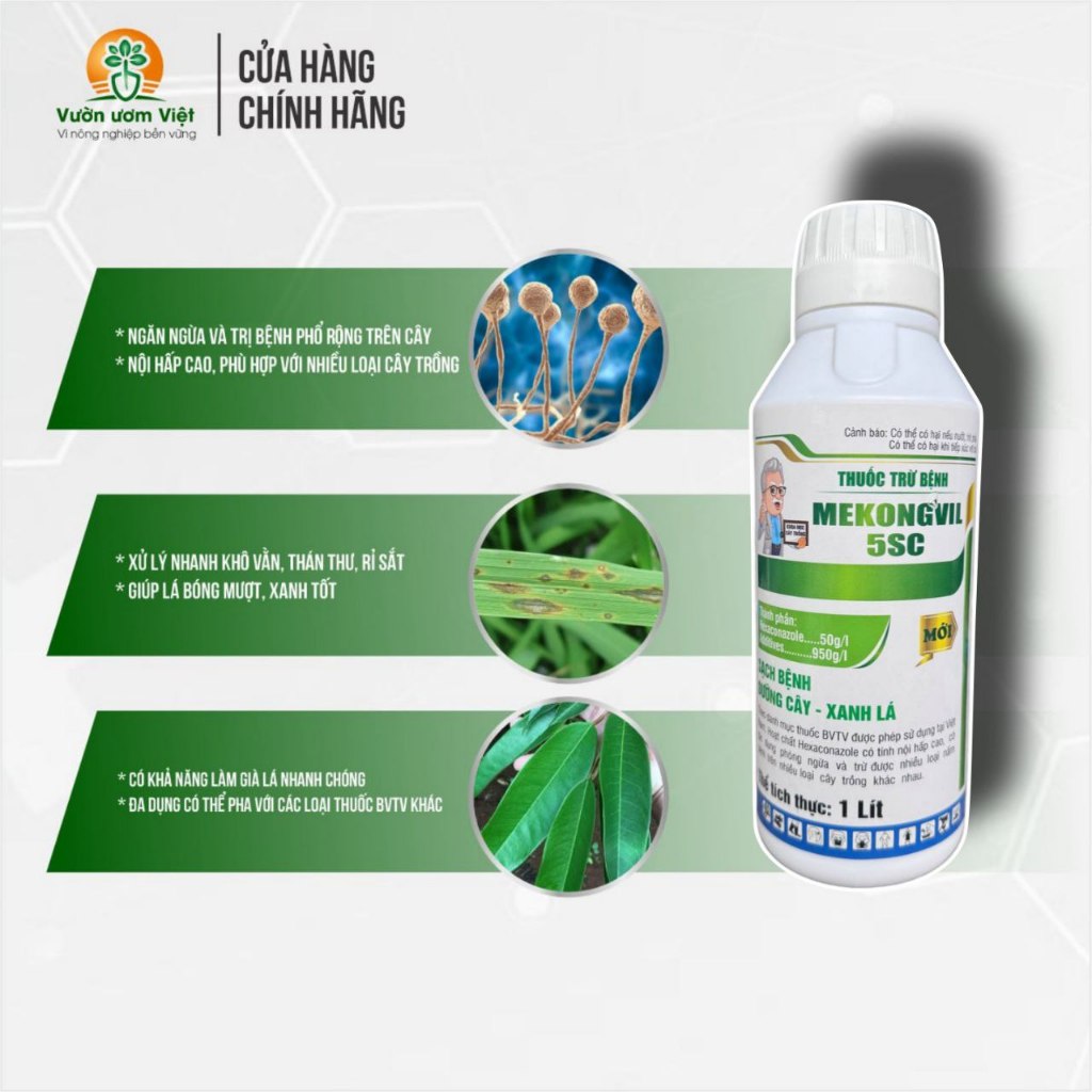 Thuốc trừ bệnh MEKONGVIL 5SC - dạng sữa trị bệnh phổ rộng, làm già đọt cây, dưỡng lá xanh - 1 Lít