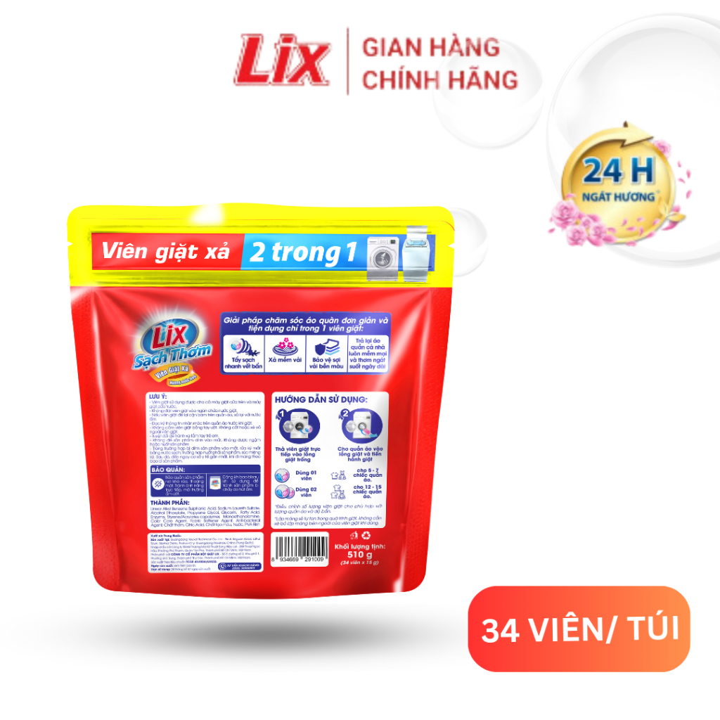 Ảnh Viên giặt xả 2 trong 1 Lix hương nước hoa sạch thơm mát suốt ngày dài 34 viên 15g 00102 Lixco Việt Nam 2