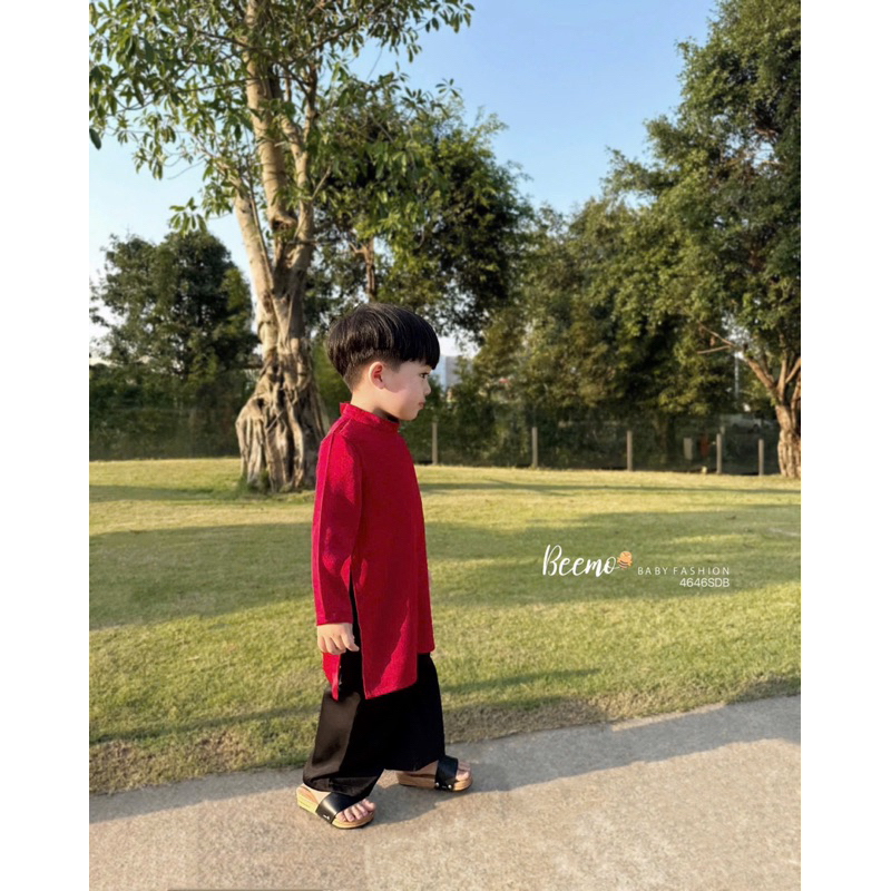 Set áo dài lụa trơn basic Beemo cho bé, chất liệu lụa mềm mịn 9-24kg (Kèm quần)