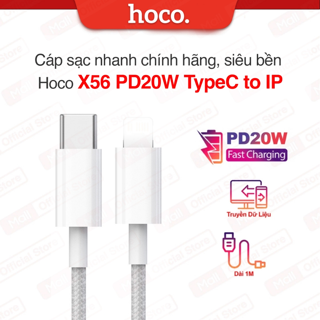 Cáp sạc nhanh HOCO X56 PD20W 3A dùng cho ip11/12/13/14 truyền dữ liệu,sạc nhanh, siêu bền,siêu rẻ,an toàn