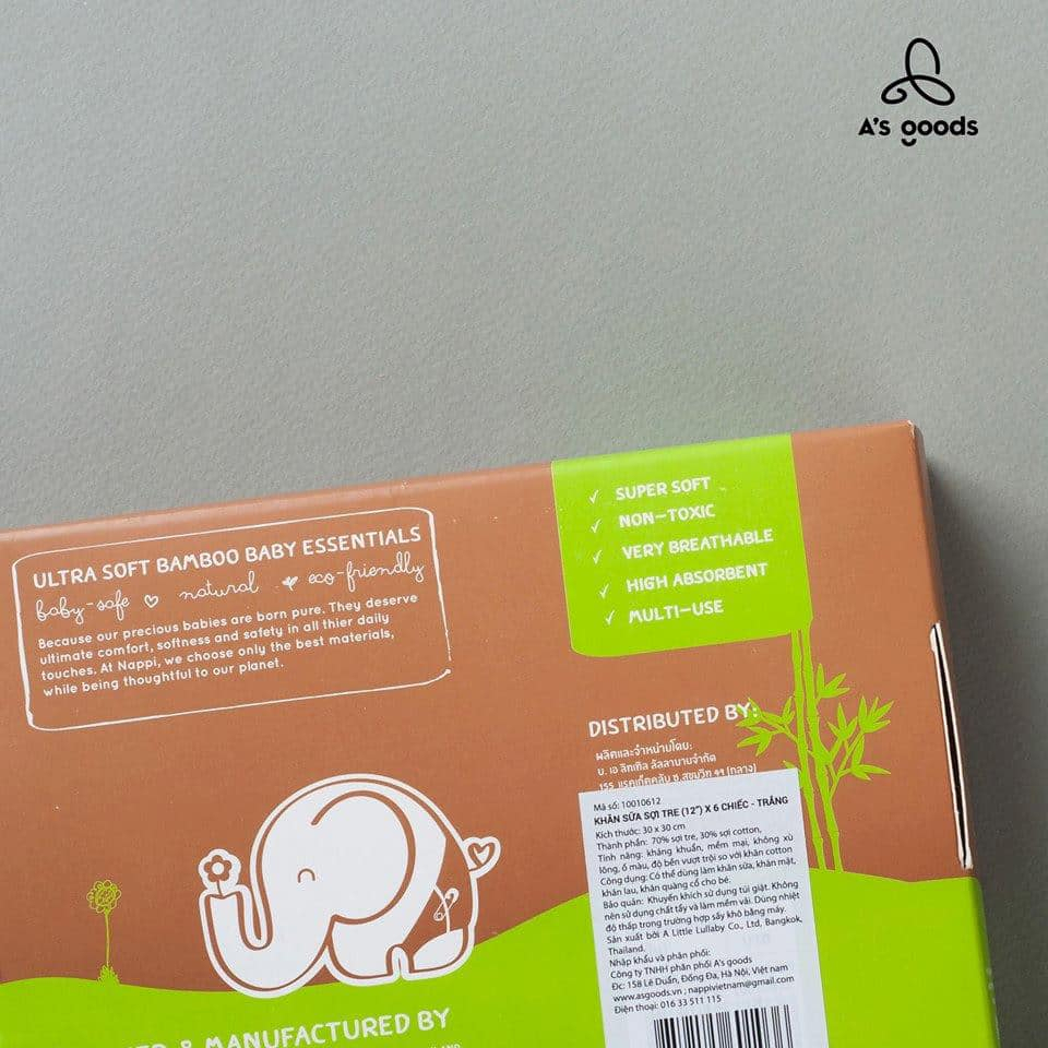 Ảnh 4 Hộp khăn sữa sợi tre Organic Cotton Mềm mại Nappi (6 chiếc/hộp) 2