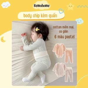Bộ Body Chip Cotton Mềm Mịn Thu Đông Dài Tay (Kèm Quần) Họa Tiết Caro Đáng Yêu Cho Bé