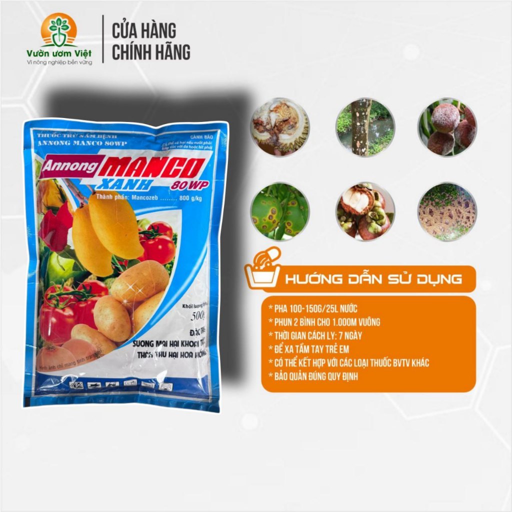 Thuốc trừ bệnh MANCO XANH (Mancozeb) ngăn ngừa và trị nấm bệnh phố rộng trên nhiều loại cây trồng
