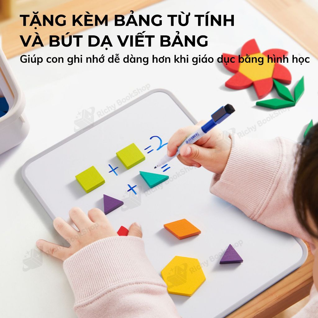 Xếp hình Tangram nam châm sáng tạo Mideer Magnetic Geometry Blocks 250pcs tặng kèm bảng từ